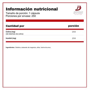 Choline & Inositol 250 Mg 250 C&aacute;psulas