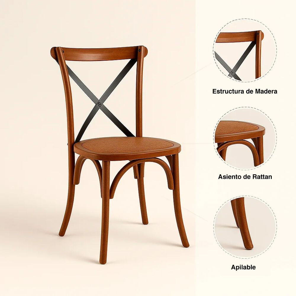 Silla Crossback Madera Rattan - Café Vintage image number 4.0