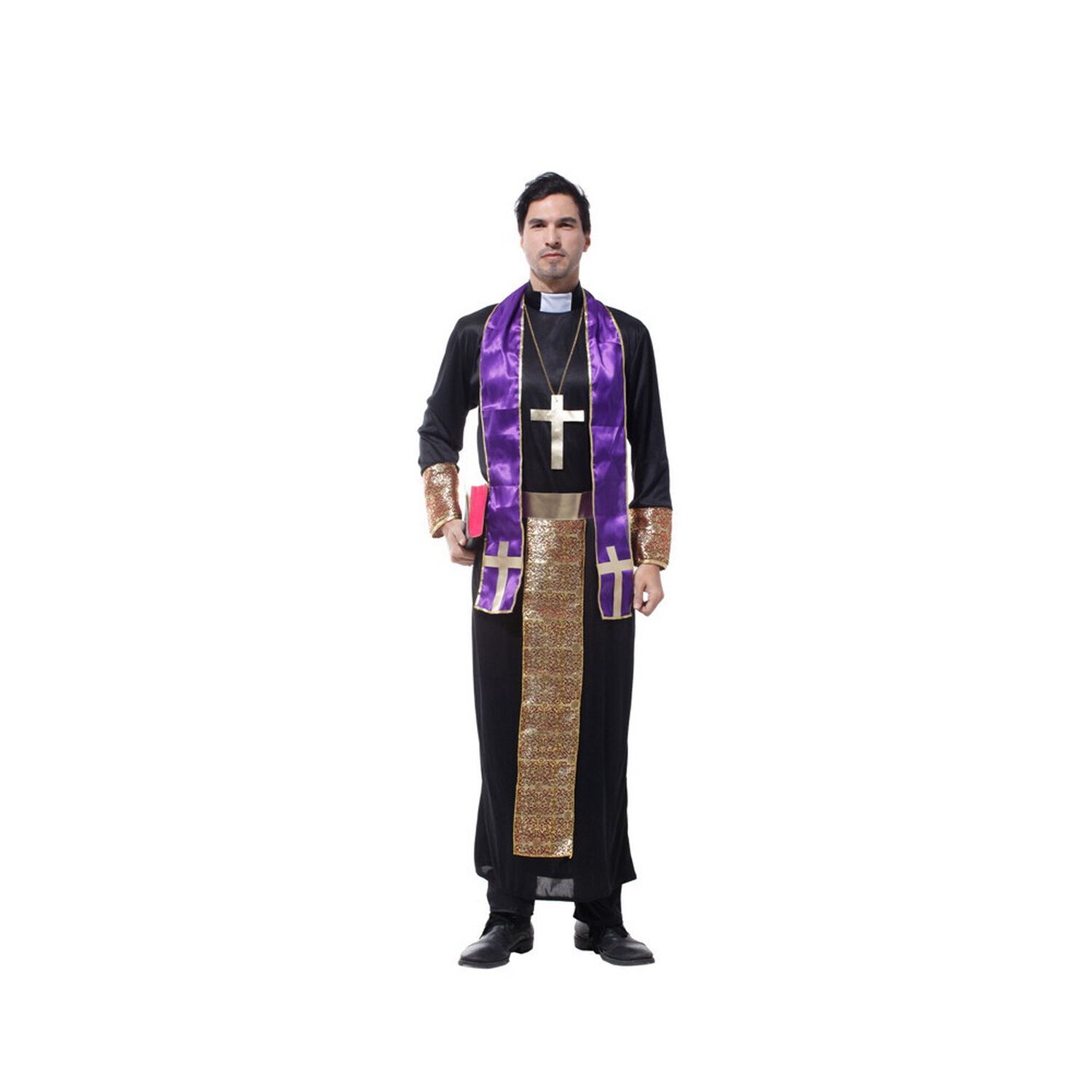 Disfraz Cosplay Cura Monje Morado Religioso - M image number 0.0
