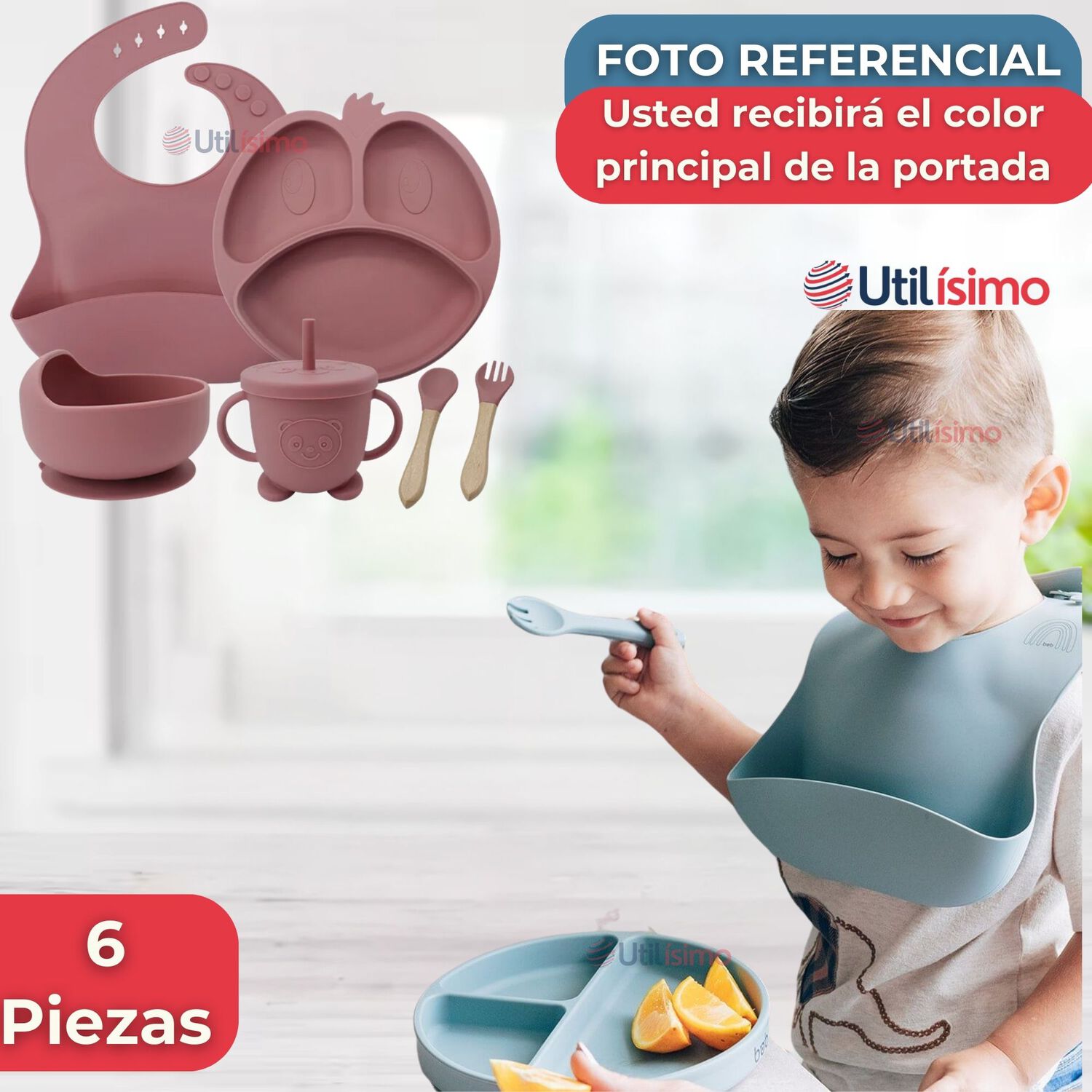 Set De Alimentaci&oacute;n Beb&eacute; Silicona De Formas 6 Piezas Libre Bpa Color Rosa Oscuro image number 5.0