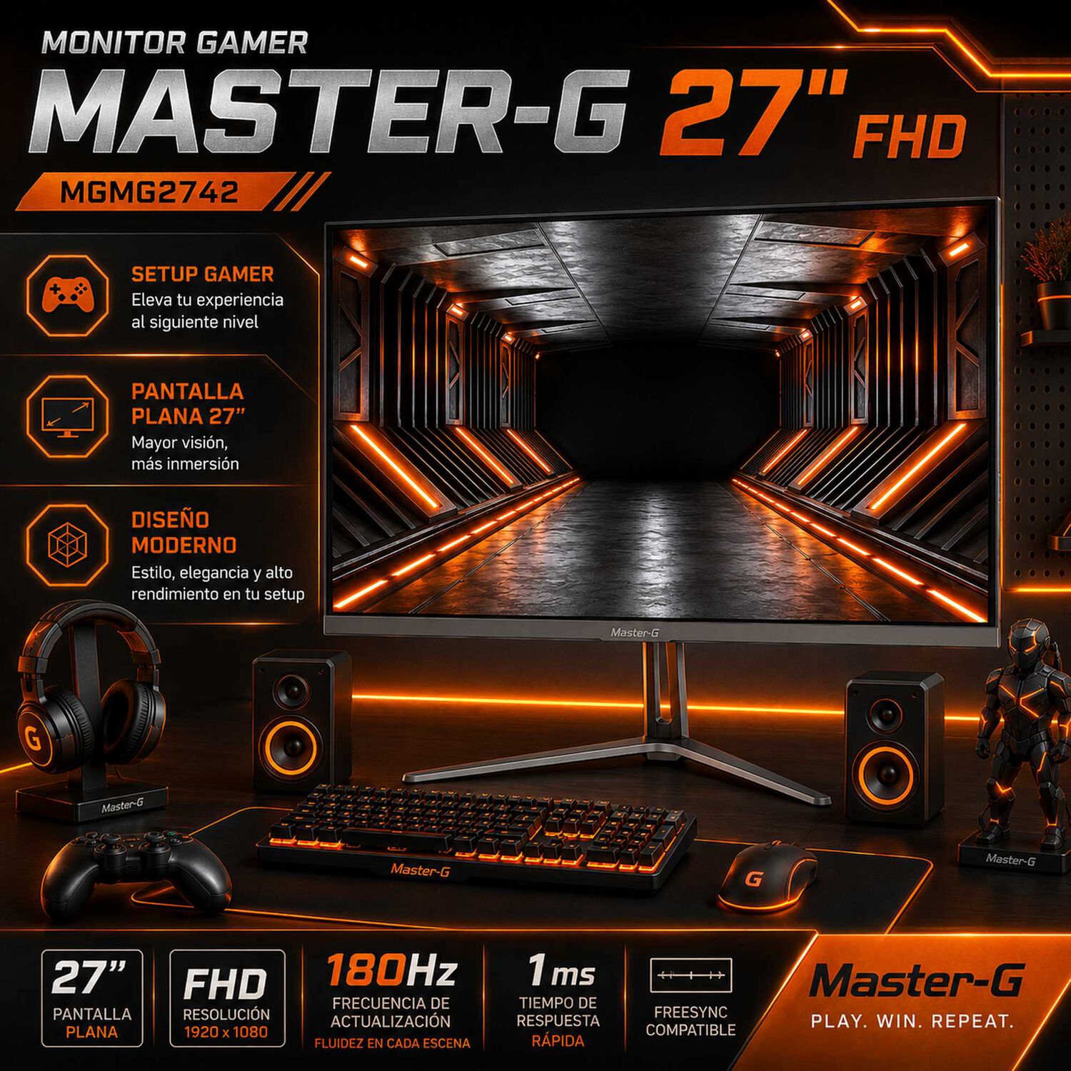 Monitor Gamer 27" Fhd Ips Hdr 180hz 1ms Mgmg2742 Master-g image number 3.0