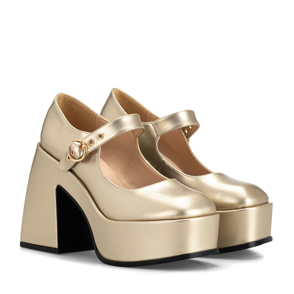 Zapato Taco Alto Dorado Casual Yl52 Weide image number 2.0