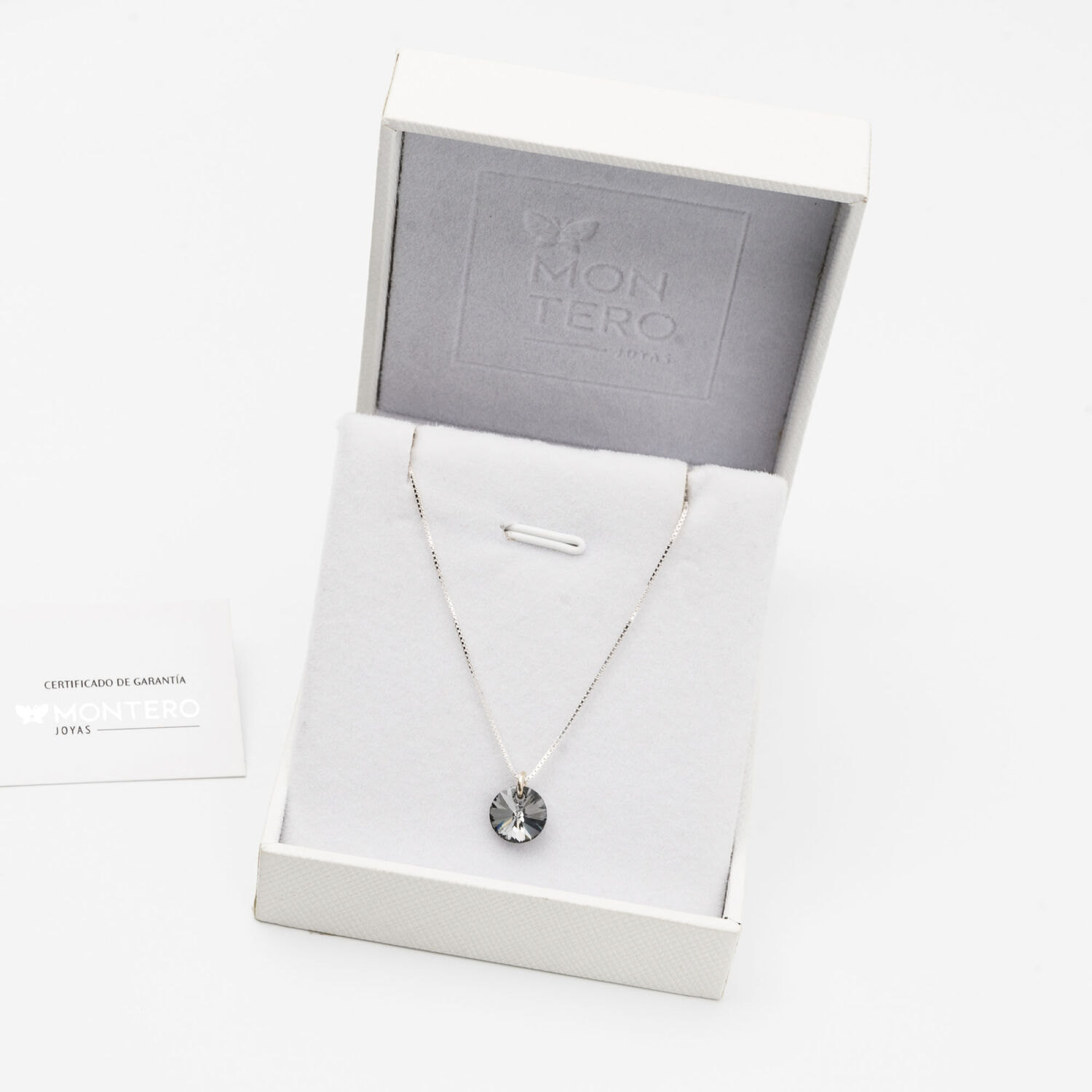 Collar Punto De Luz Plata Italiana 925 Y Cristal Genuino Silver Night image number 2.0