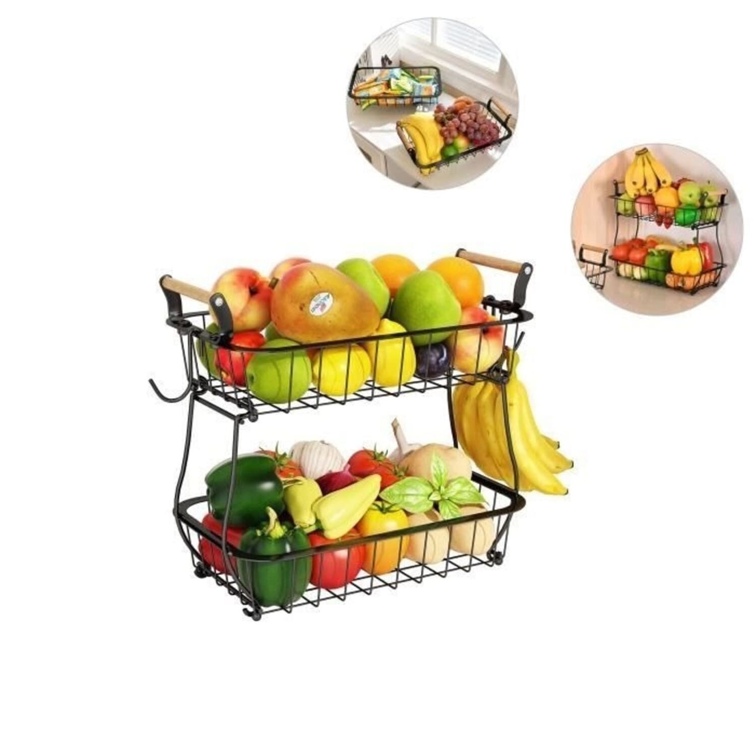 Bandeja De Almacenamiento Cesta De Almacenamiento De Frutas De 2 Niveles image number 1.0