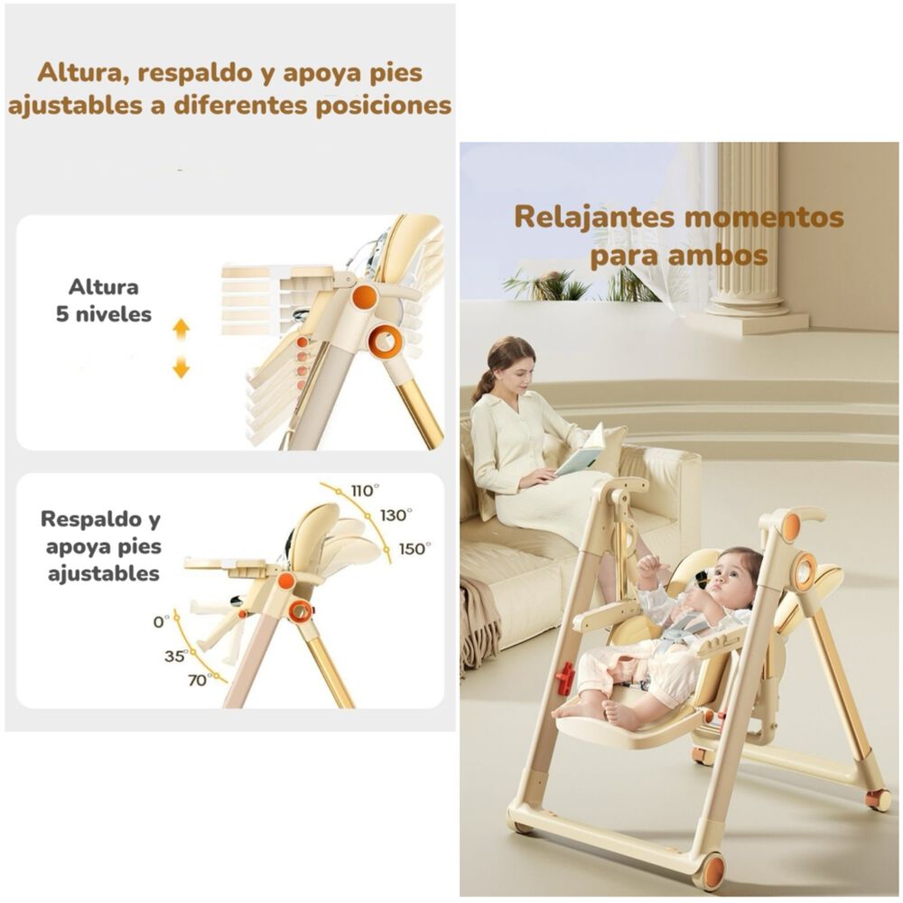 Silla De Comer Columpio 2 En 1 Con Protector Crema Lubabycas image number 7.0
