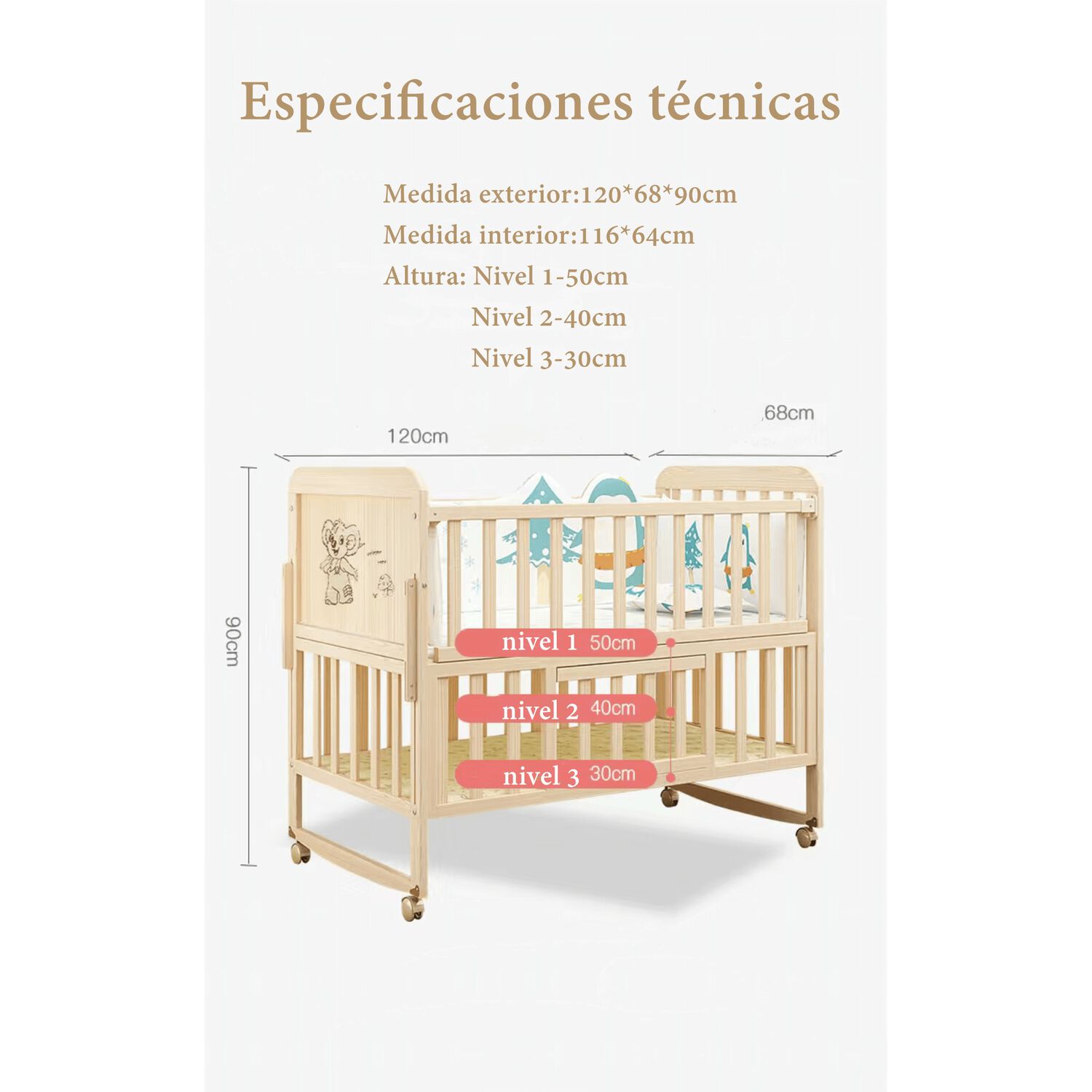 Cuna Colecho Madera Pack&play Con Mudador Lubabycas image number 7.0