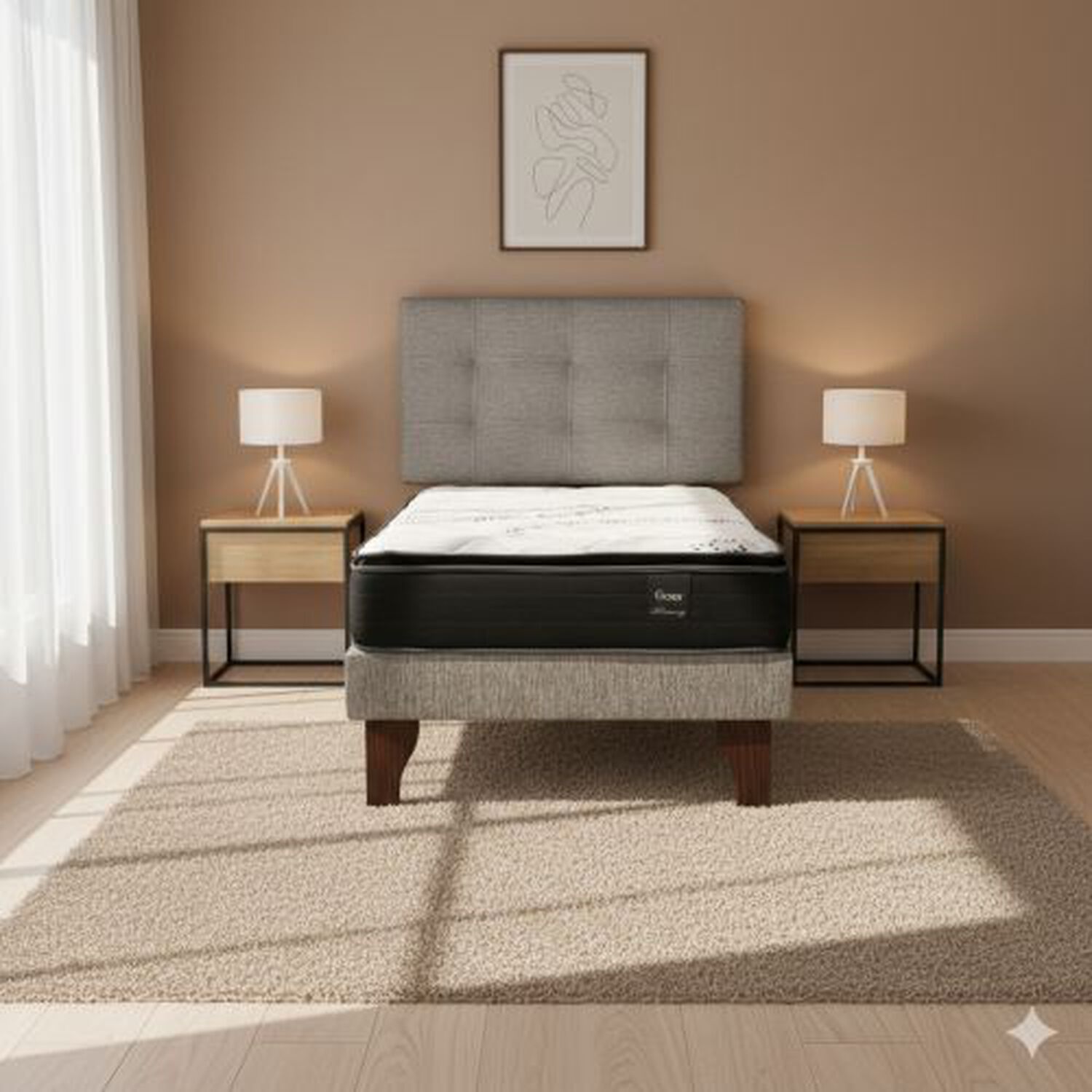 Cama Europea 1.5 Plaza 200 Plus Respaldo Ginebra image number 0.0