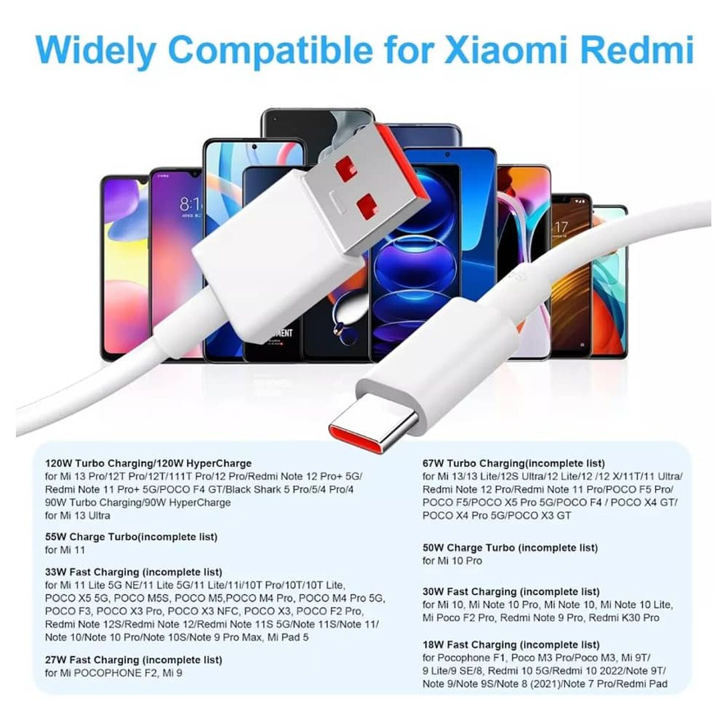 Cable Carga Rapida Usb (6a) Turbo Para Xiaomi Mi 11t, Mi 10t image number 1.0