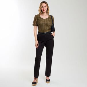 Polera Lace Delantero Manga Corta Cuello Redondo Mujer Geeps