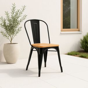 Silla Tolix De Comedor O Terraza Exterior Con Asiento De Madera Clara - Negra