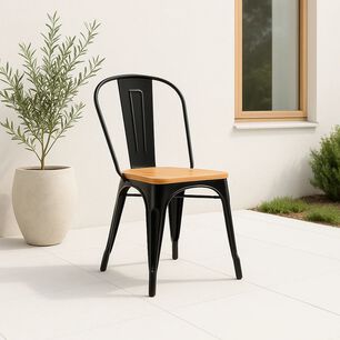 Silla Tolix De Comedor O Terraza Exterior Con Asiento De Madera Clara - Negra