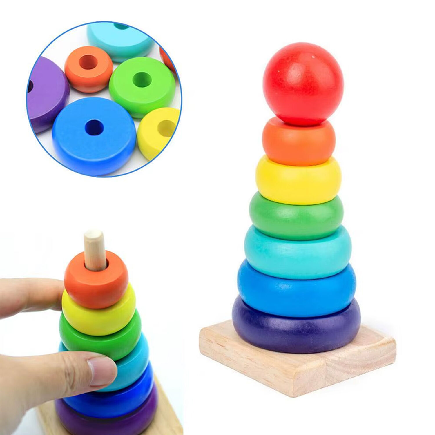 Torre De Madera Encaje Juguete Didactico Apilable Arcoiris image number 2.0