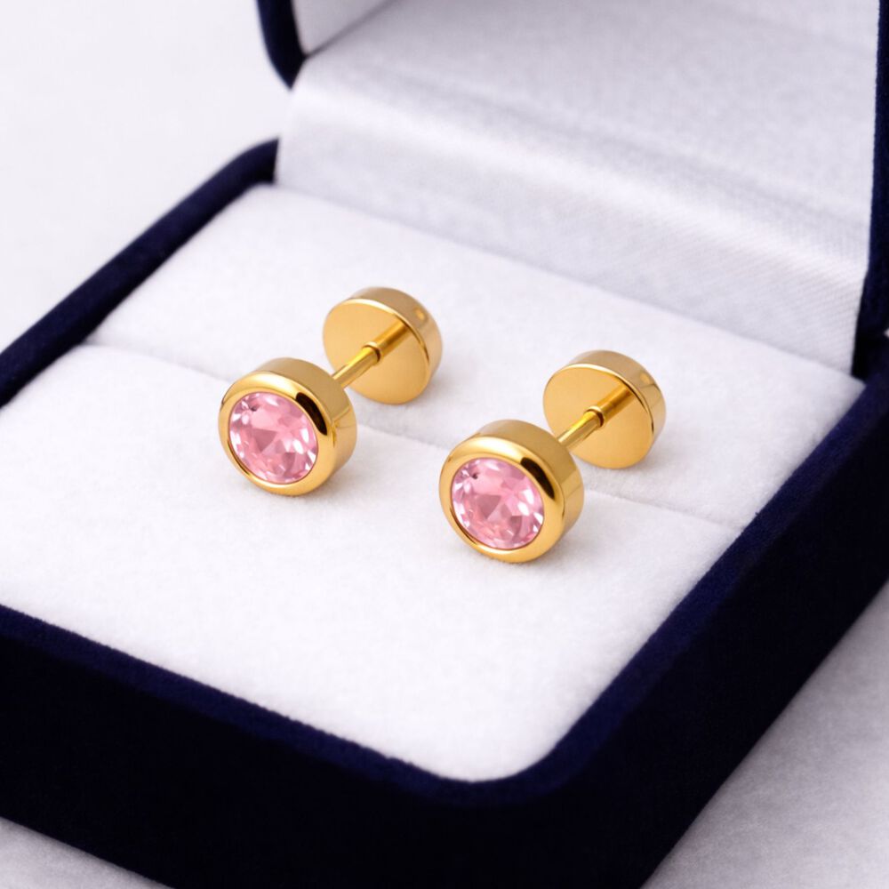 Aros Abridores Punto De Luz 4 Mm Oro 18k Con Circ&oacute;n Y Tope A Presi&oacute;n image number 2.0