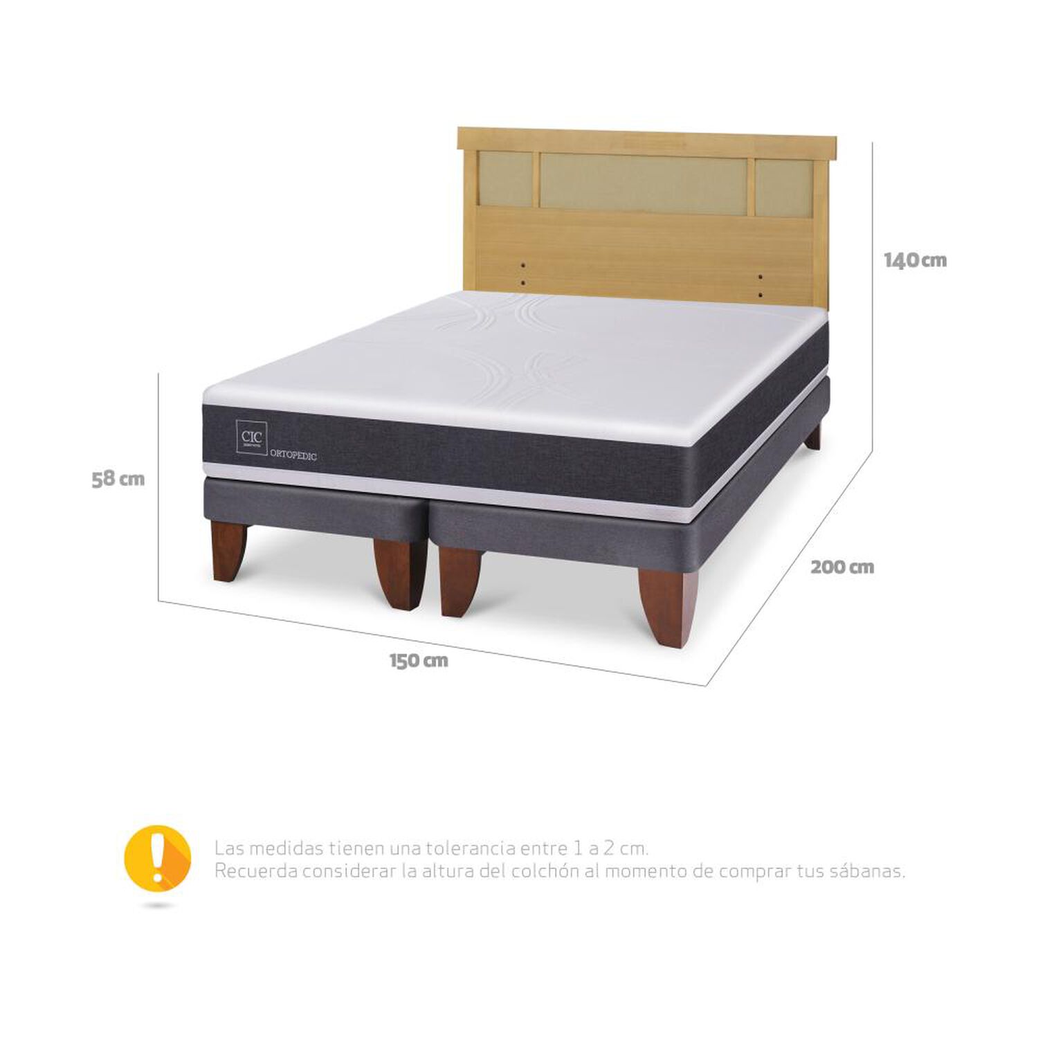 Cama Europea Cic Ortopedic / 2 Plazas / Base Dividida + Respaldo image number 3.0
