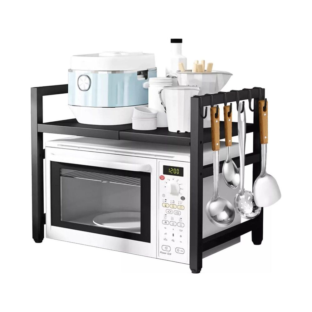 Estante Repisa Rack Extendible Microondas Cocina Gancho Negro image number 1.0