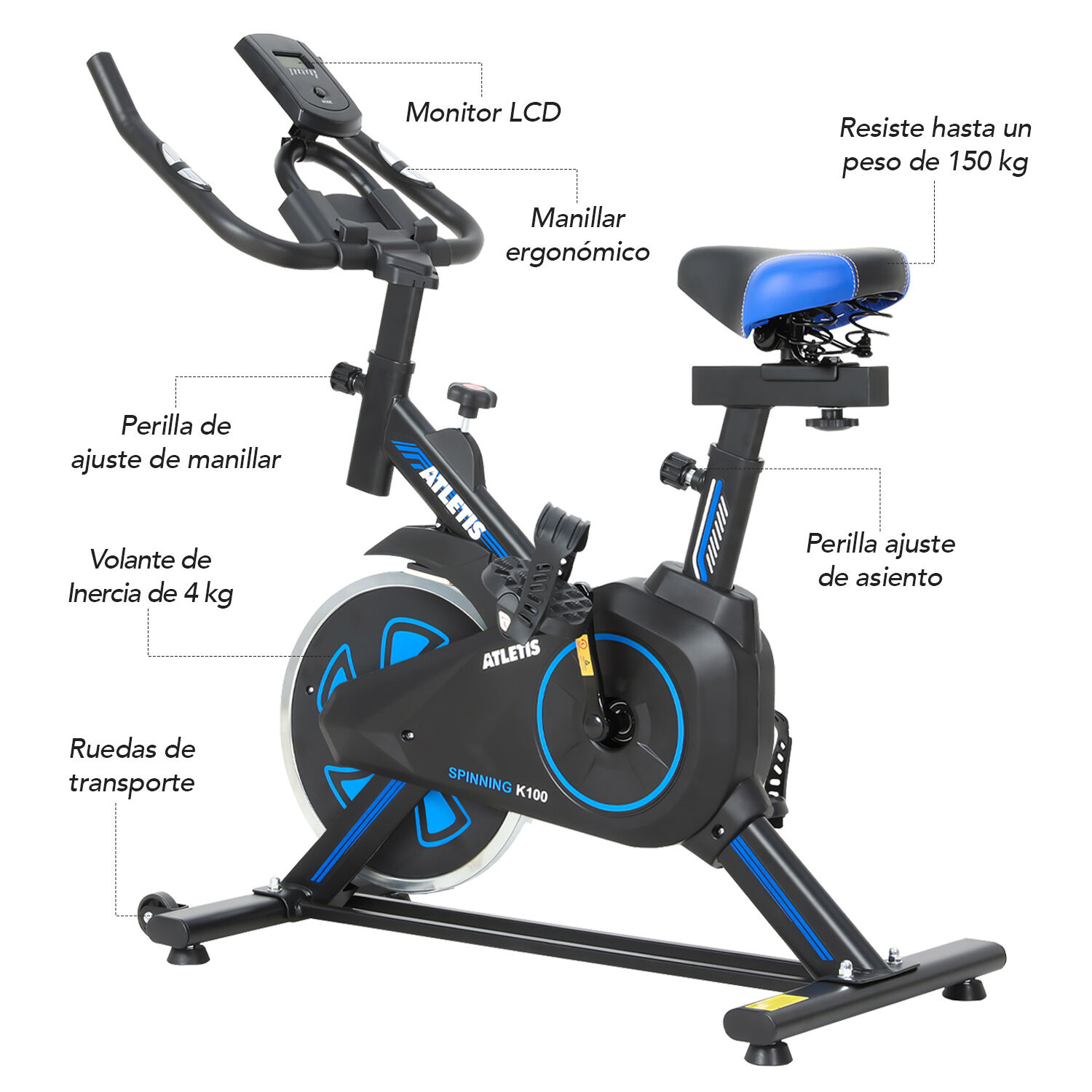 Bicicleta Spinning K100 Azul image number 1.0