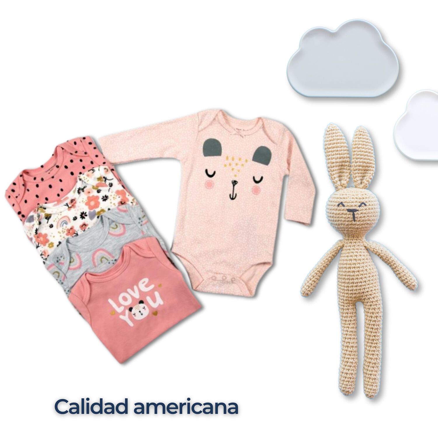 Pack 5 Bodys Ni&ntilde;a Manga Larga Tedmimak 100% Algod&oacute;n Love You image number 5.0