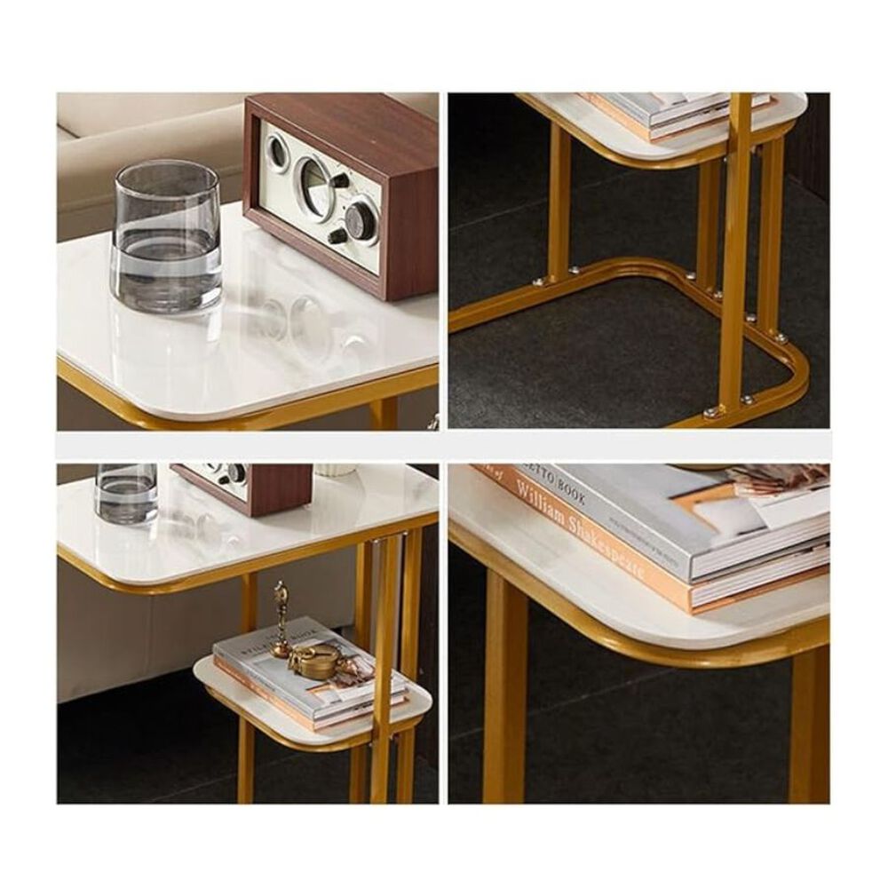 Mesa Auxiliar Mesa De T&eacute; Dos Niveles Para Sala Sofa Y Cama Blanco image number 3.0