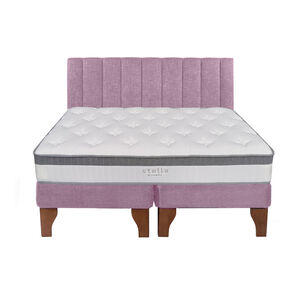 Cama Europea 2 Plazas + Respaldo Tubular Madera Rosada
