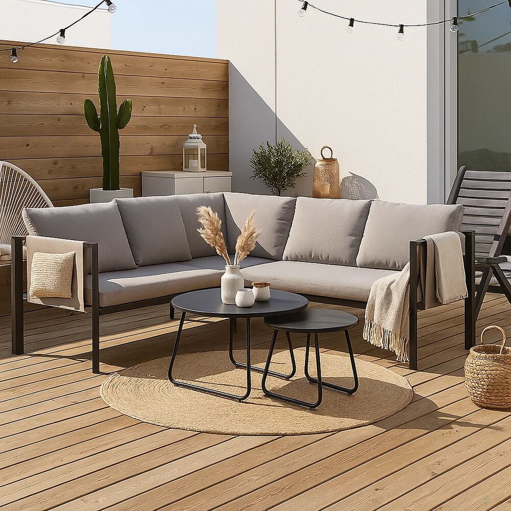 Juego De Terraza Soho 3 Sof&aacute;s Esquineros Grises Y 2 Mesas De Centro image number 2.0
