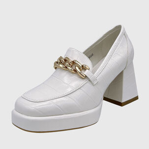 Zapato Para Mujer Con Taco Y Cadena Blanco Zapato Para Mujer Con Taco Y Cadena Blanco
