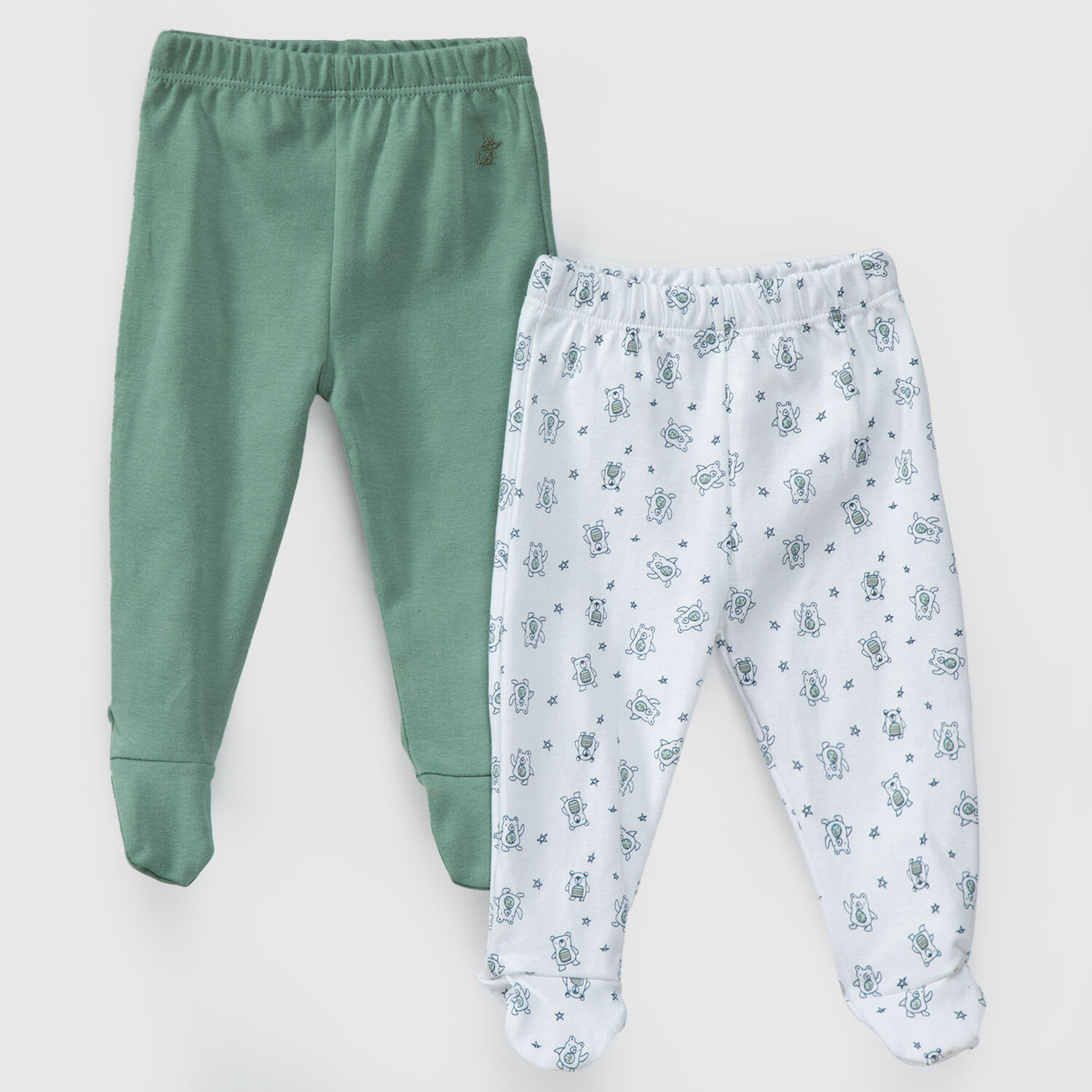 Pack Pantalones Blanco Verde Ositos Algod&oacute;n Peruano image number 0.0