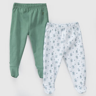 Pack Pantalones Blanco Verde Ositos Algod&oacute;n Peruano