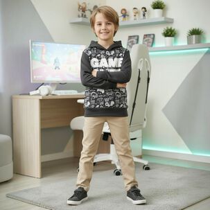 Buzo Ni&ntilde;o Franela Game Over Acero