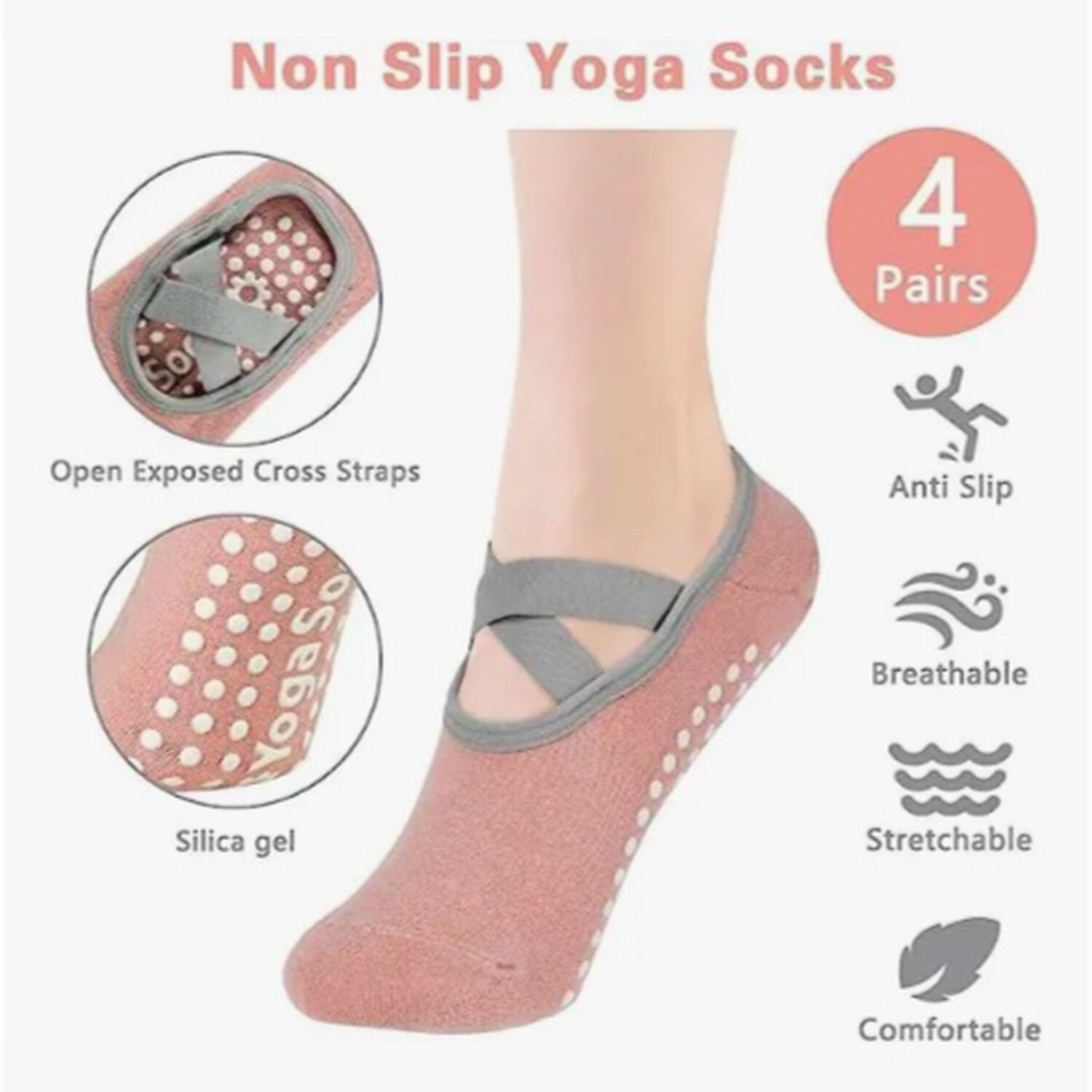 Set 4 Calcetines Antideslizantes Yoga image number 1.0