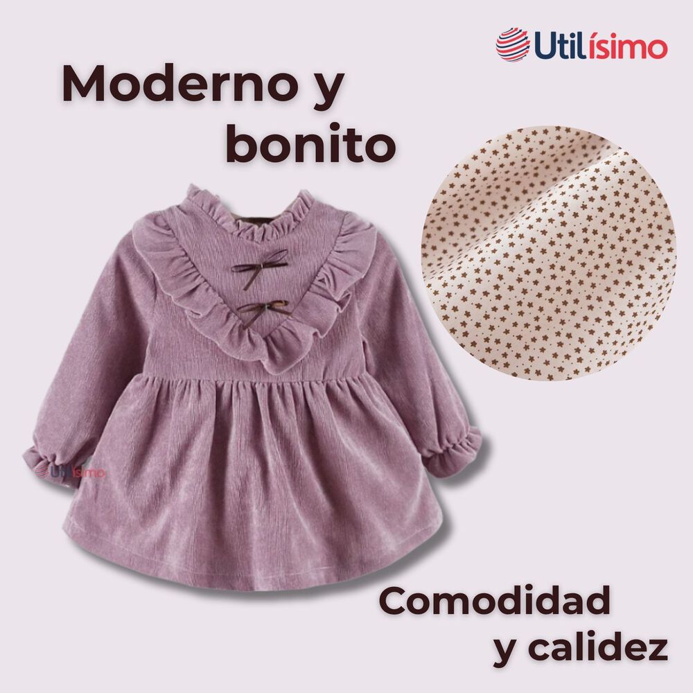 Vestido Con Lazo Negro De Cotelé Forrado En Algodón Niña Color Lila image number 4.0