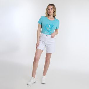 Polera Lisa Estampado Delantero Manga Corta Cuello Redondo Mujer Geeps