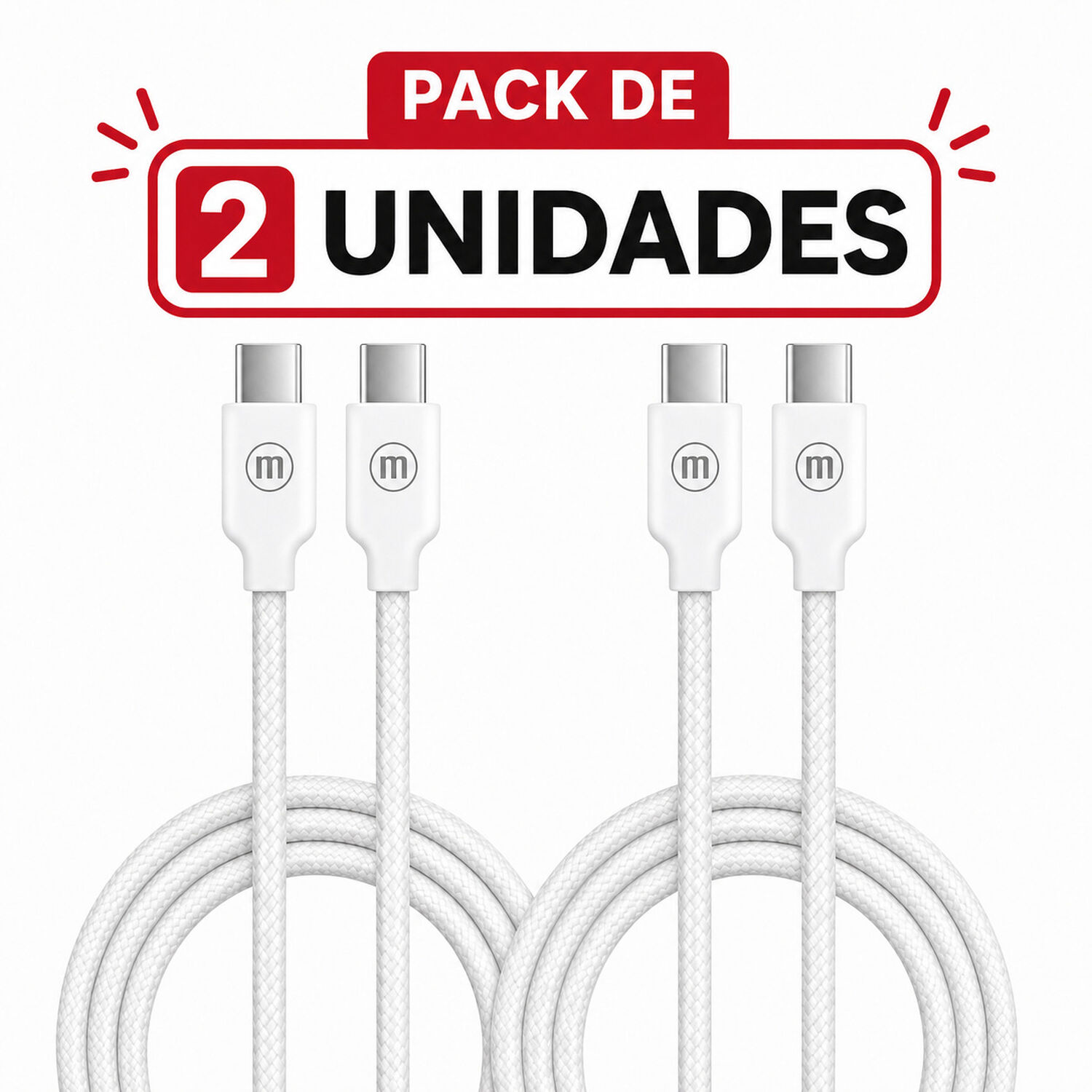 Pack 2 Cable Trenzado Usb C A Usb C Maxell 2 Metros Carga R&aacute;pida Blanco image number 0.0