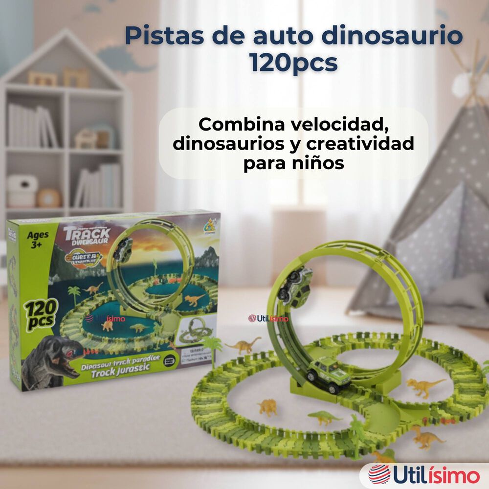 Pista Carreras De Auto Juguete Flexible Dinosaurio 120 Piezas Ni&ntilde;os image number 1.0