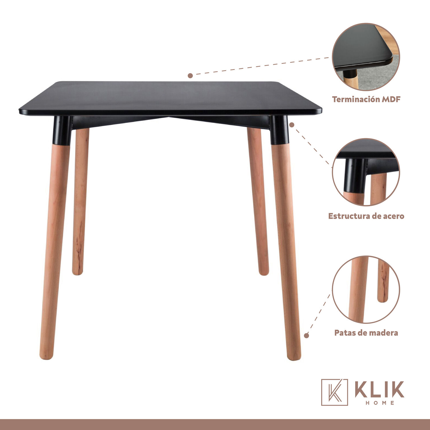 Comedor Mesa Eames Cuadrada Negra + 4 Sillas Eames Negras image number 2.0