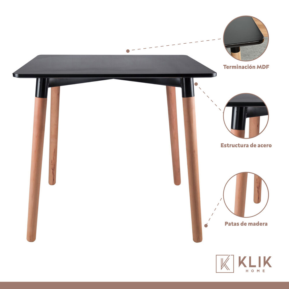 Comedor Mesa Eames Cuadrada Negra + 4 Sillas Eames Negras image number 2.0