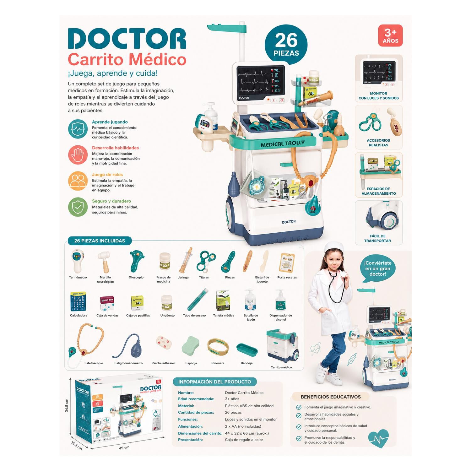 Juguete Set De Doctor Electrocardiograma 26pzas Infantil image number 4.0