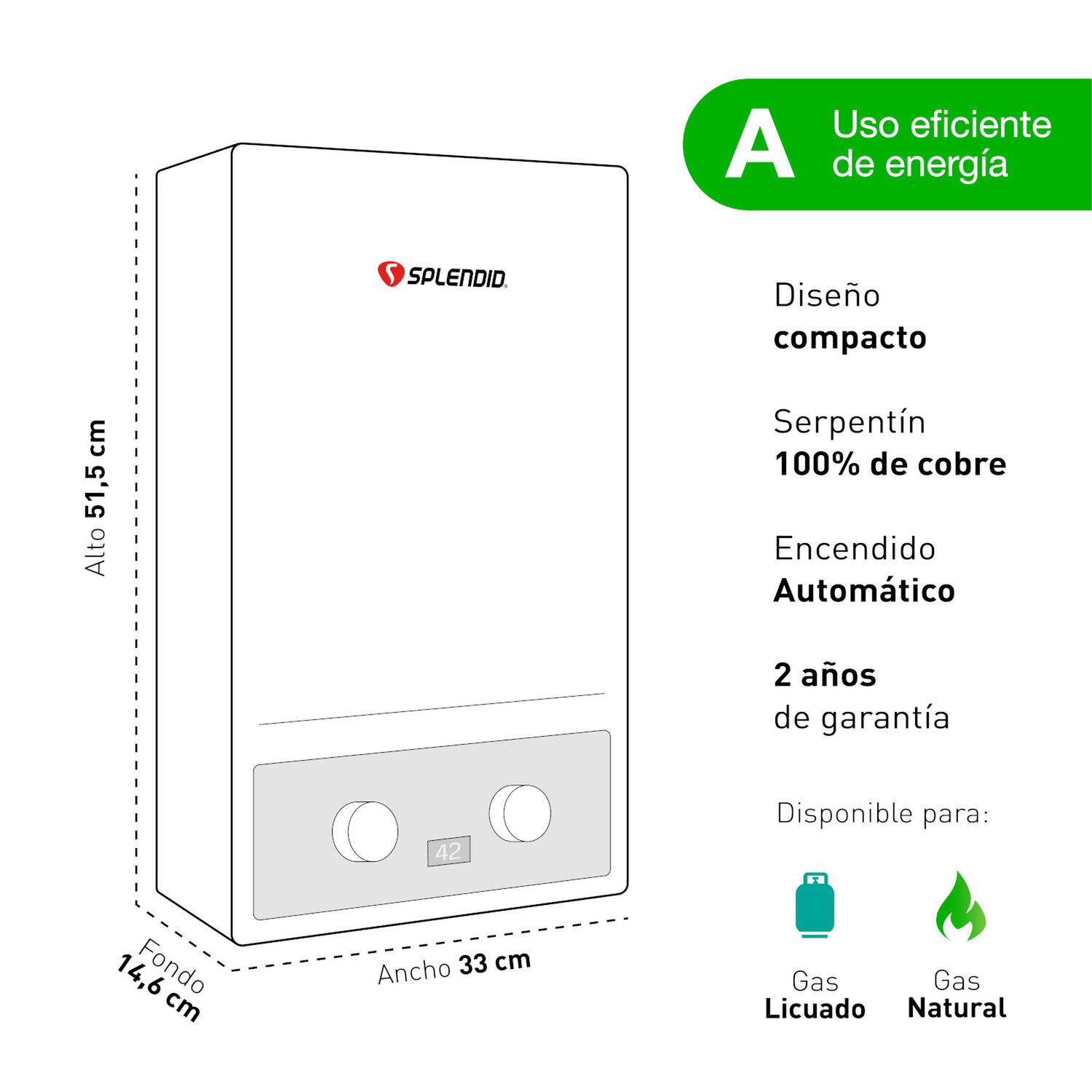 Pack Calefont 7 Litros Gas Licuado Tiro Forzado + Regulador image number 2.0