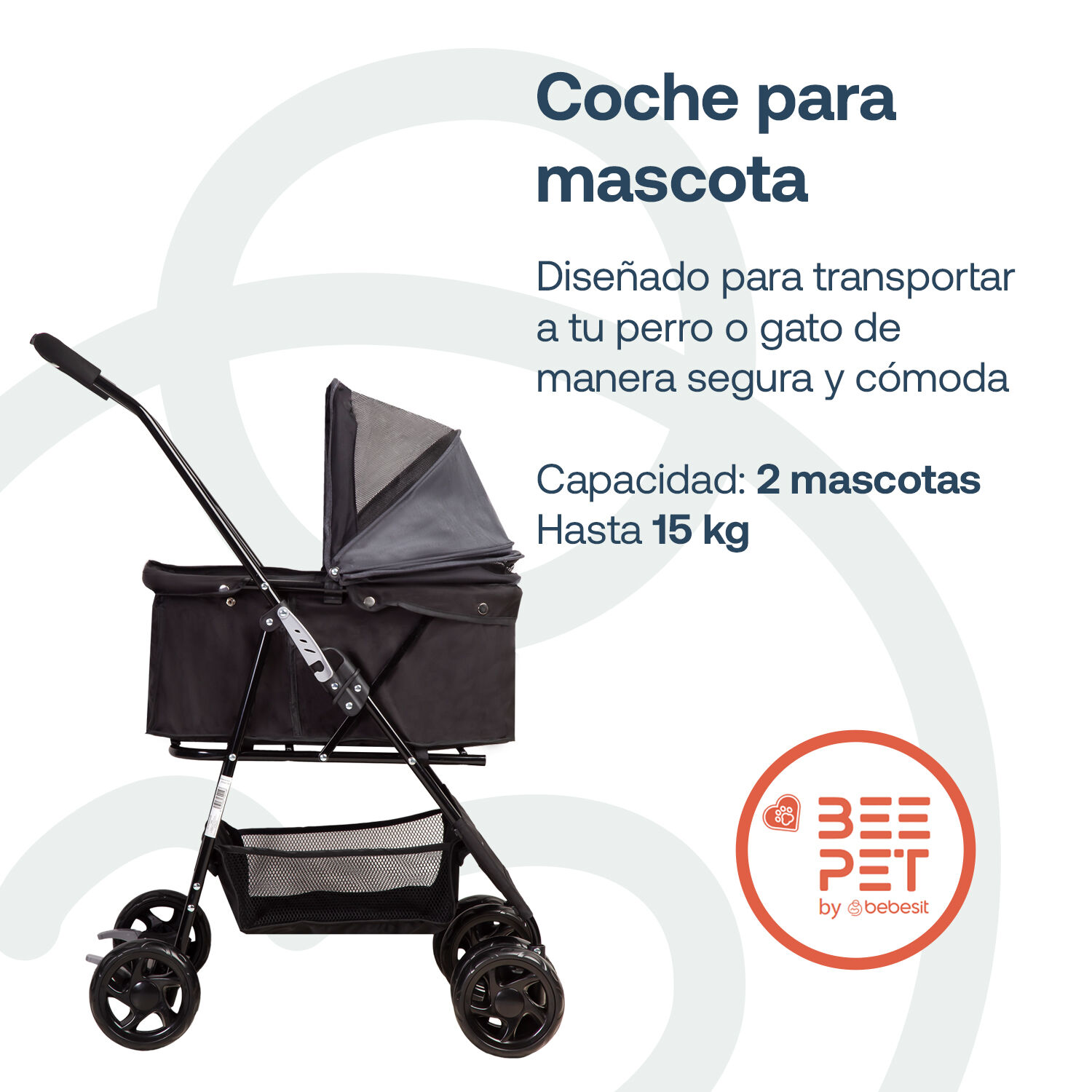 Coche Mascotas Plegable Easy Perro Gato Negro Beepet Bebesit image number 1.0