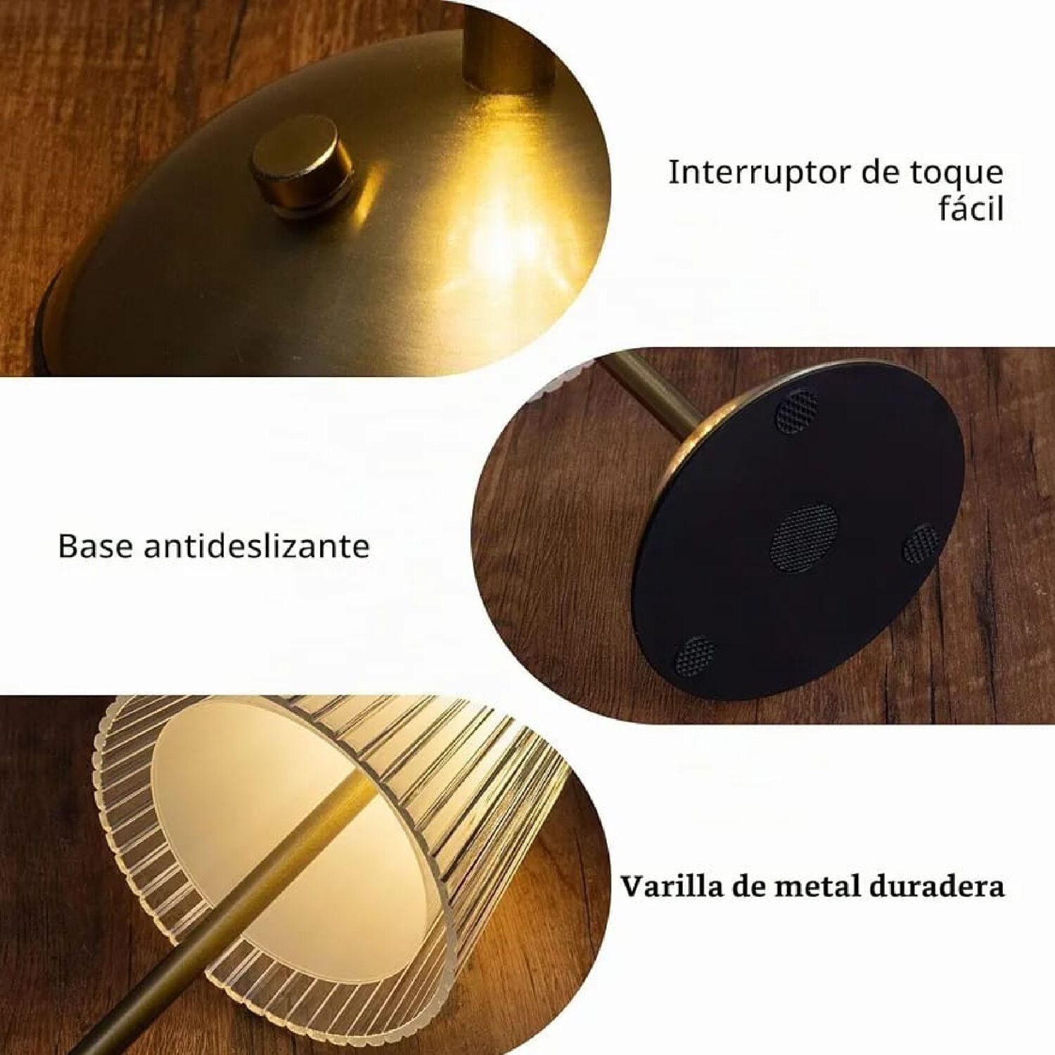 L&aacute;mpara De Mesa Led Inal&aacute;mbrica Recargable Usb De Metal Bronce. image number 3.0
