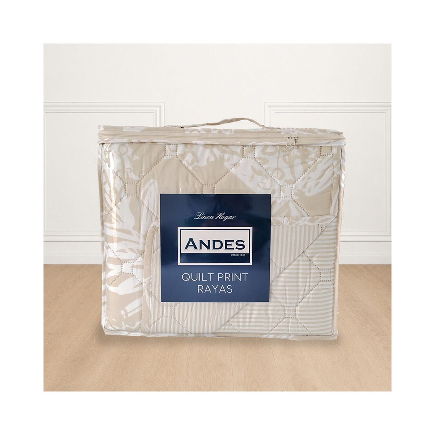 Quilt Andes Printed Rayas Beige 1.5 Plazas image number 2.0