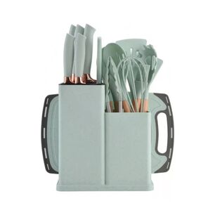 Set 19 Utensilios Cocina Silicona Acero Inoxidable Verde