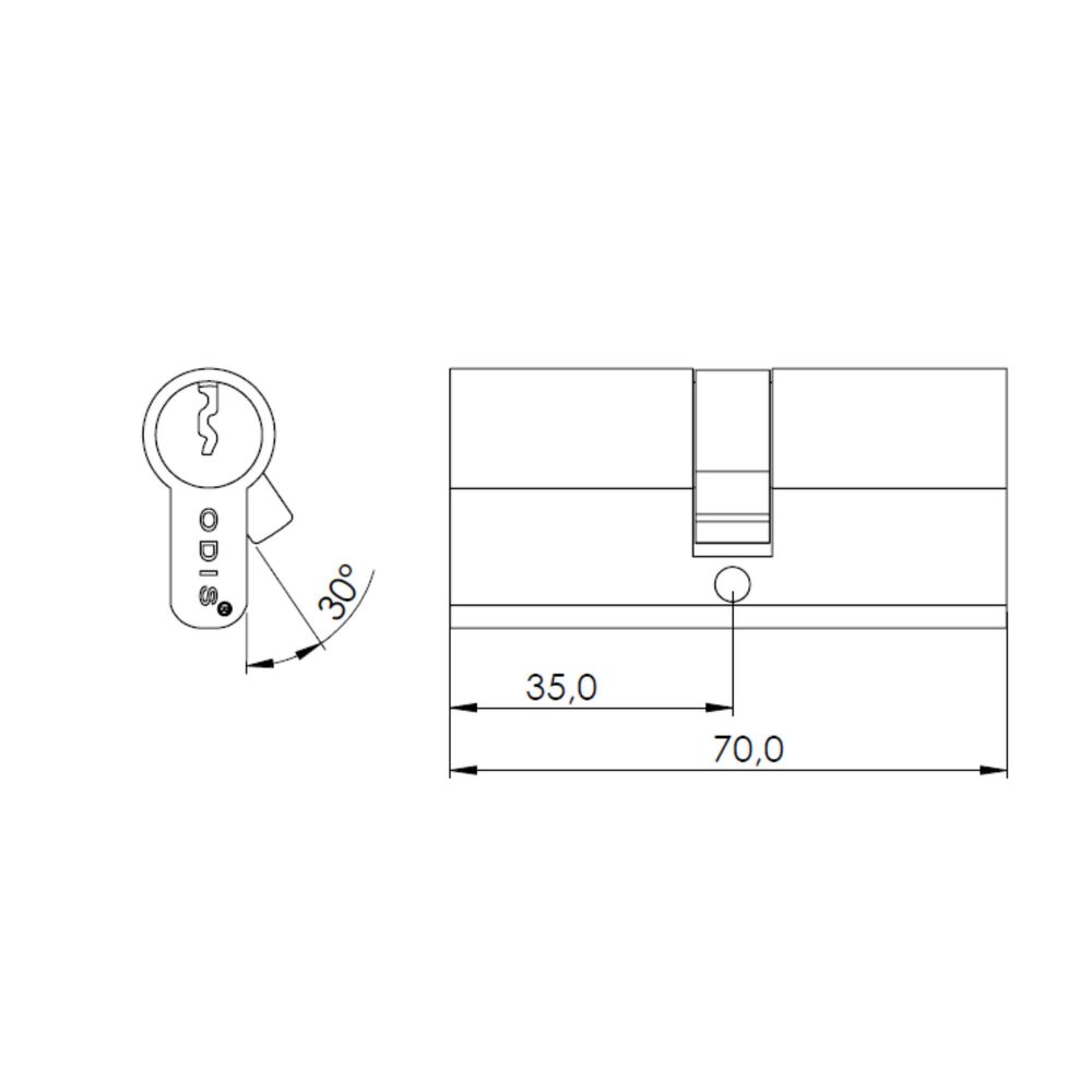 Cilindro Odis Seguro-emergencia 70mm (35-35) Plata image number 4.0