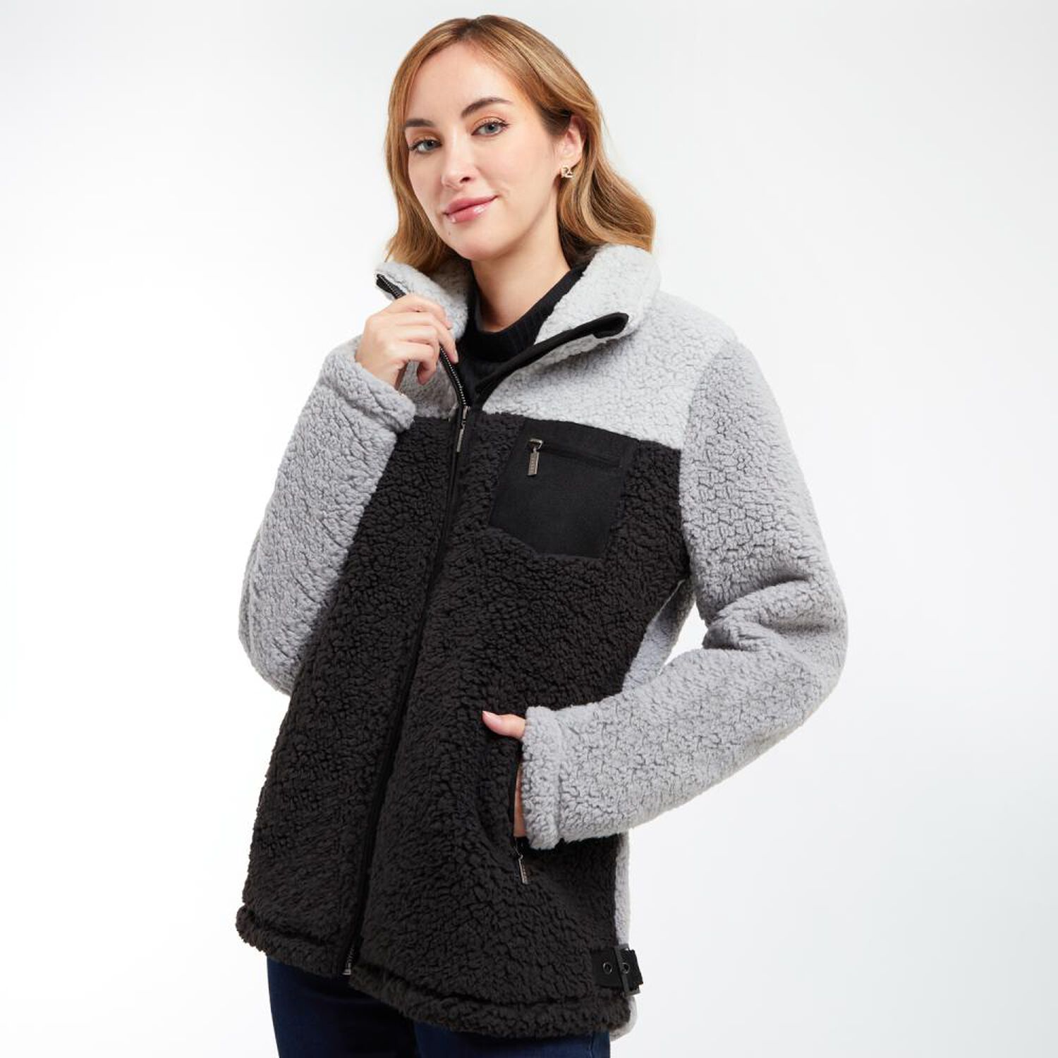 Chaqueta Bonded Sherpa Regular Cuello Alto Con Cierre Mujer Geeps image number 2.0