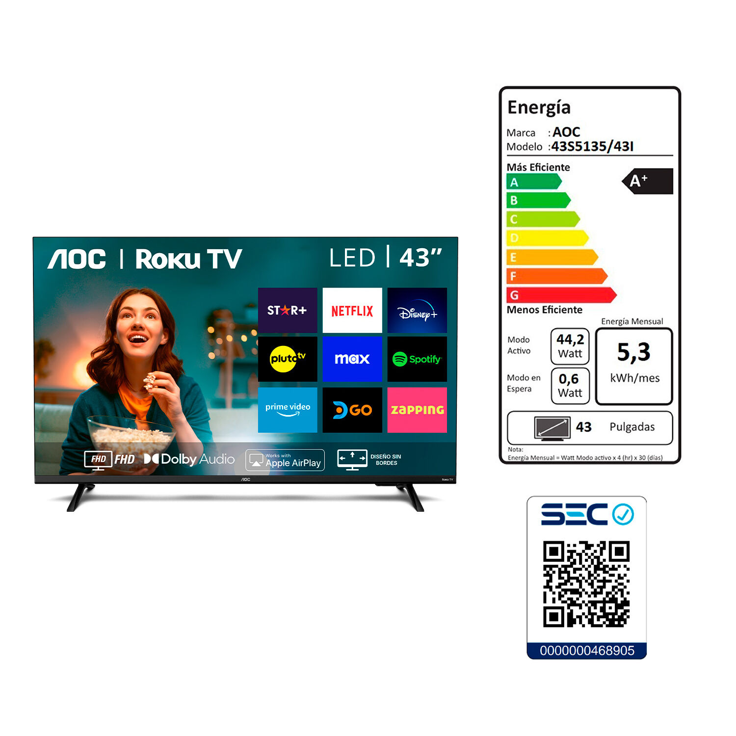 Led 43" AOC 43S5135 / Full HD / Smart TV image number 6.0
