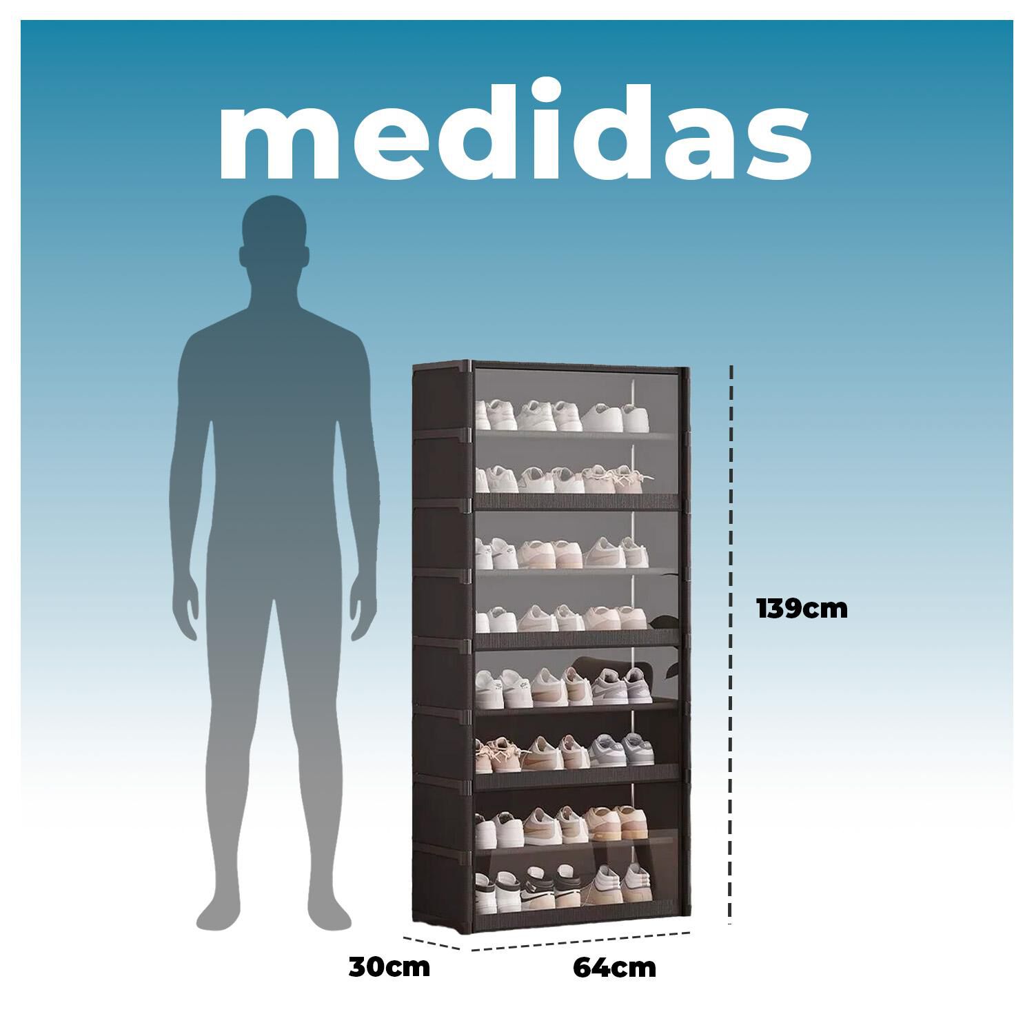Zapatero Vertical Con Tapa Pet 30x64x139cm 8 Niveles image number 4.0