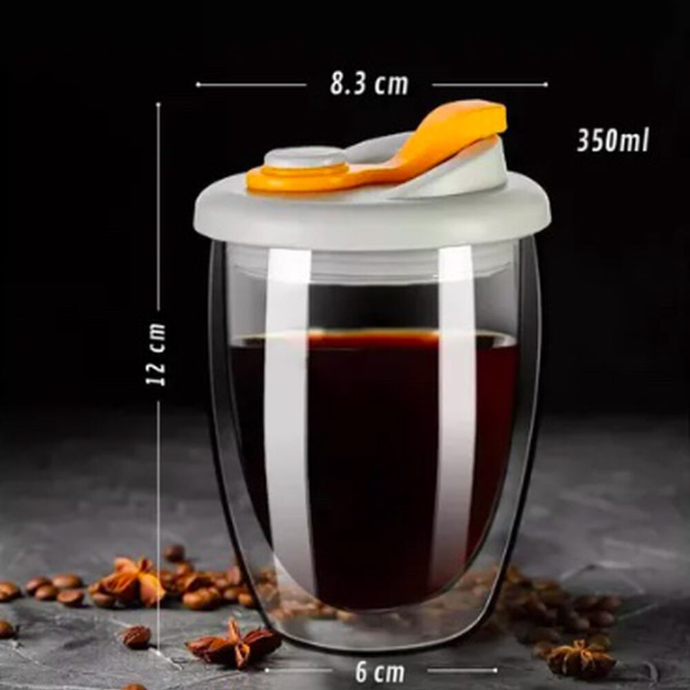 Taza Cafe Doble Vidrio Te Vaso Mug Tapa Antiderrame image number 1.0