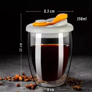 Taza Cafe Doble Vidrio Te Vaso Mug Tapa Antiderrame