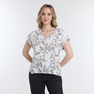Blusa Full Print Manga Corta Cuello V Mujer Geeps