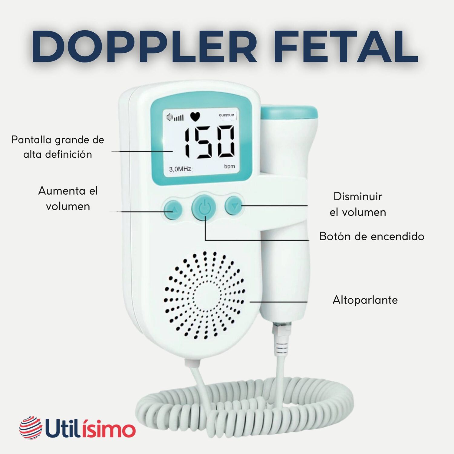 Monitor Fetal Doppler Latidos Fetales Coraz&oacute;n Beb&eacute; Blanco Azul image number 3.0