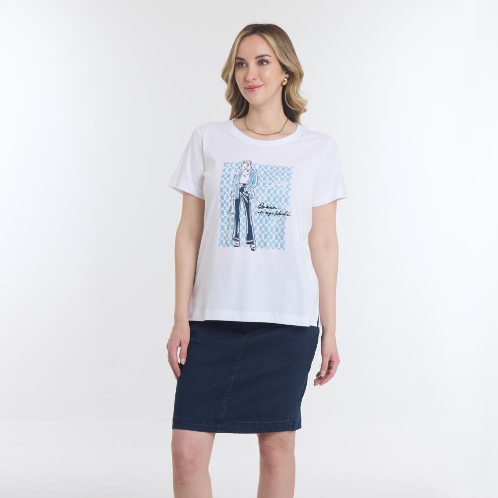 Polera Lisa Con Estampado Frontal Manga Corta Cuello Redondo Mujer Geeps image number 0.0